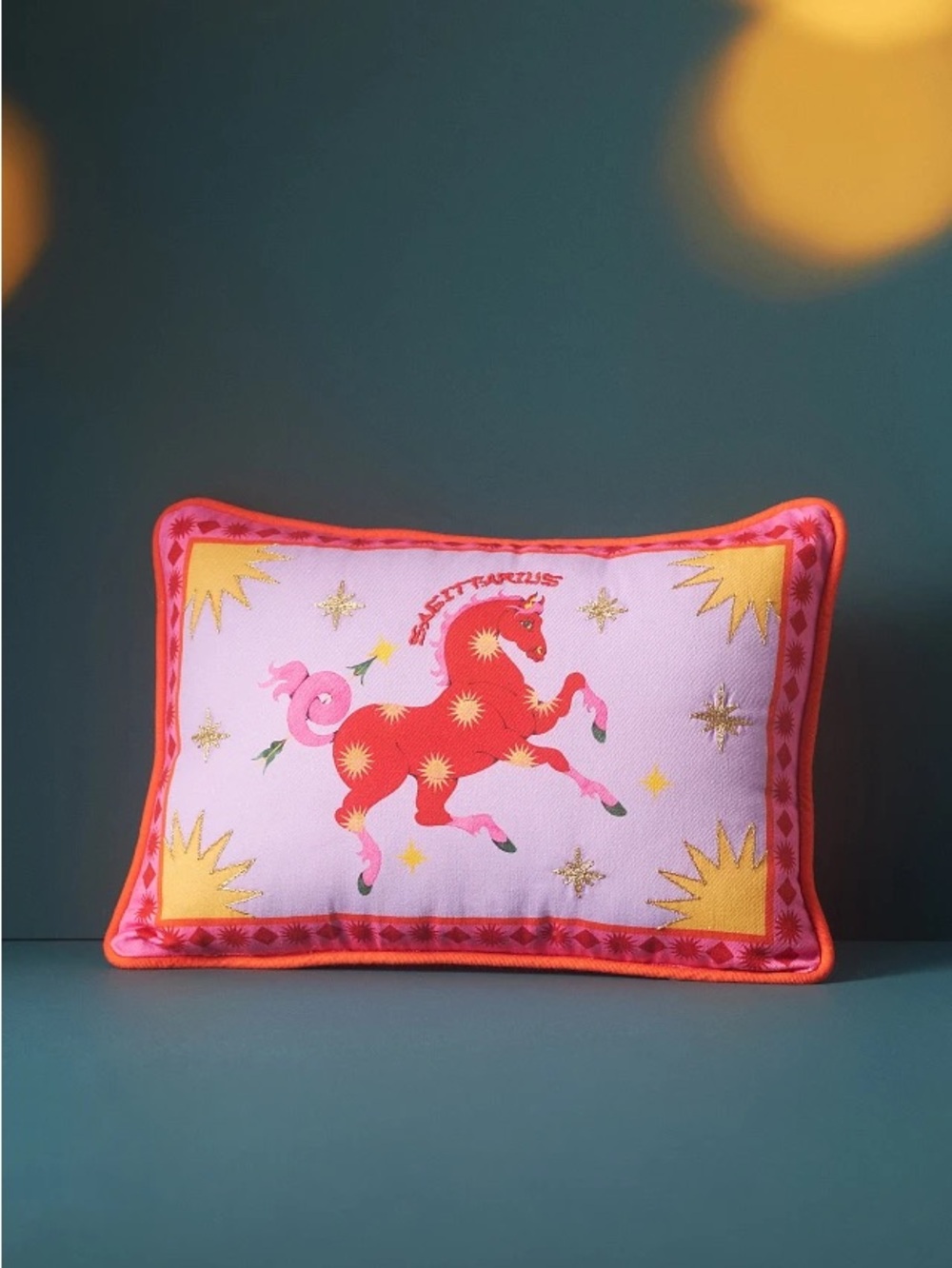 Lou Benesch Anthropologie Stargazer Zodiac Sagittarius Embroidered Mini Pillow